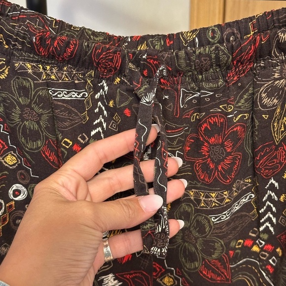 Brown Pull On Adjustable Fun Patterned Pants Size 14 Breckenridge Culottes A10 - Picture 7 of 9